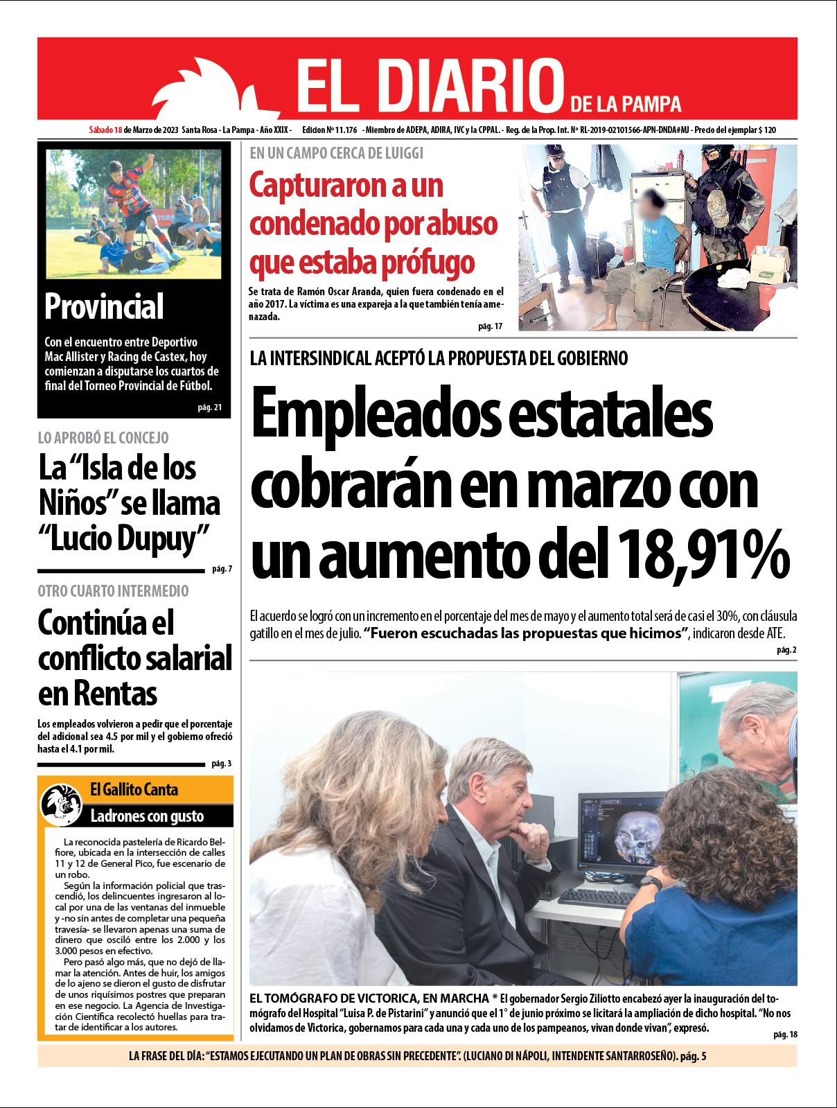 Tapa del diacutea saacutebado 18 de marzo de 2023